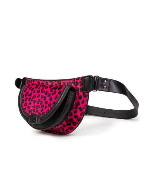 Sac banane en poills de vachette Ully Fur Leo rose fuchsia - 20 x 12 x 2,5 cm