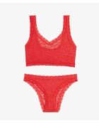 Conjunto de sujetador y braguita de encaje rojo miel