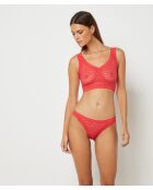 Conjunto de sujetador y braguita de encaje rojo miel