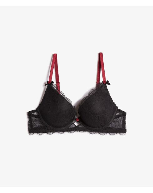 Zwarte sentimentele push-up bh met beugel