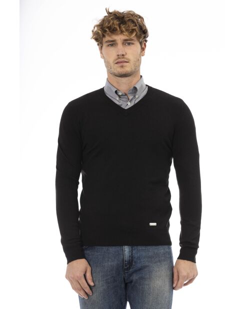 Schwarzer Policoro Pullover mit V-Ausschnitt