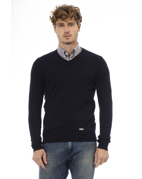 Policoro Pullover mit V-Ausschnitt mittelblau