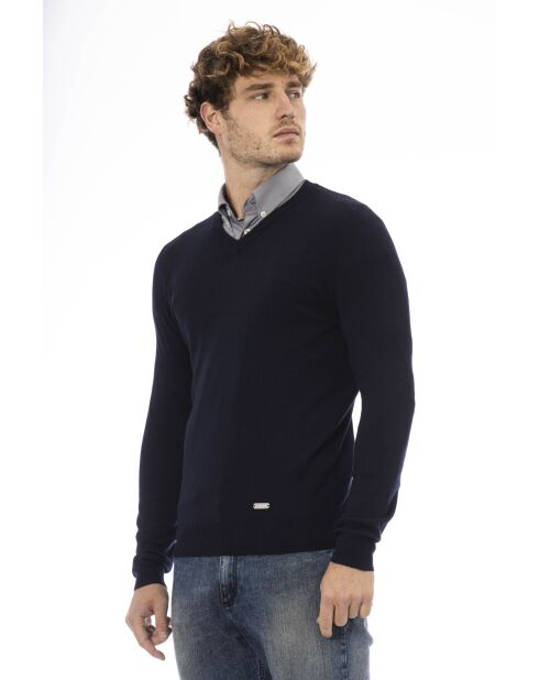Policoro Pullover mit V-Ausschnitt mittelblau