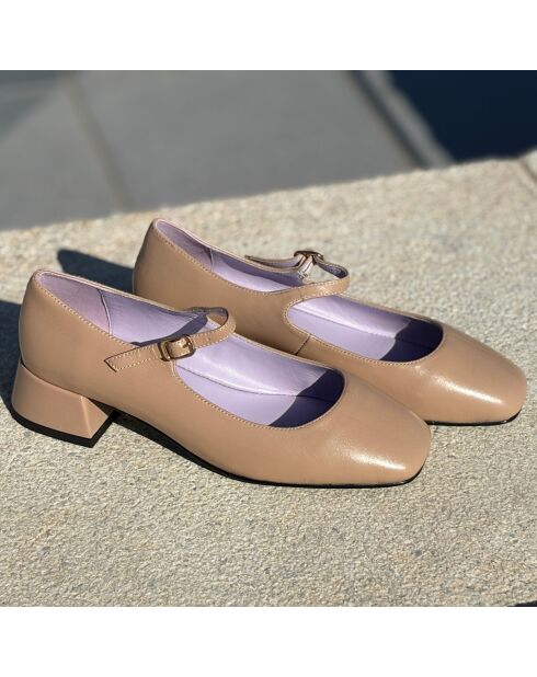 Ballerines Dely en cuir taupe - Talon : 5 cm