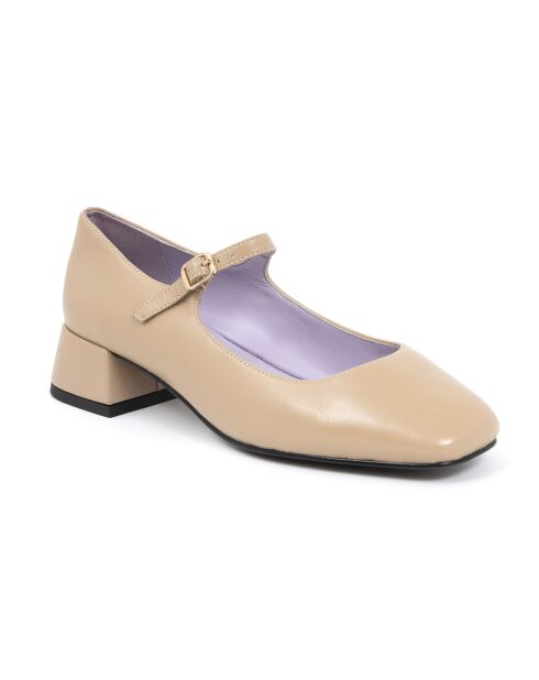 Ballerines Dely en cuir taupe - Talon : 5 cm