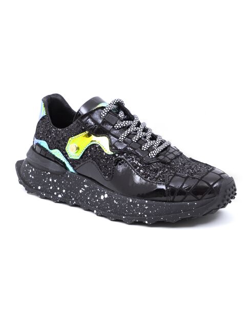 Zwarte leren Glitz sneakers