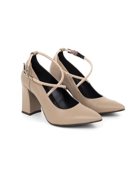 Escarpins Daisy en cuir beiges - Talon : 8 cm