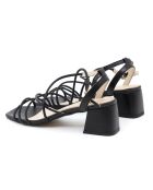 Leuke zwarte leren sandalen - Hak: 6 cm