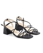Leuke zwarte leren sandalen - Hak: 6 cm