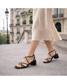 Leuke zwarte leren sandalen - Hak: 6 cm