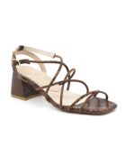 Bonitas sandalias de piel marrón - Tacón: 6 cm