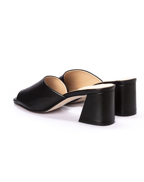 Pantoffels van Calais, gekleed in zwart leer - Hak: 5 cm