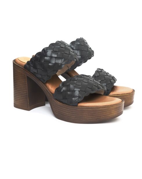 Lara zwarte leren muiltjes - Hak: 9 cm