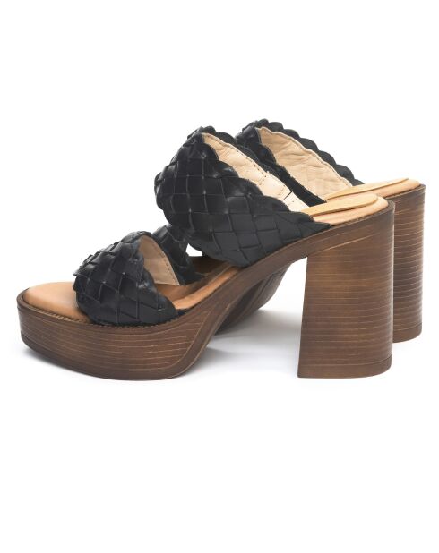 Lara zwarte leren muiltjes - Hak: 9 cm