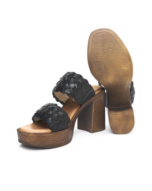 Lara zwarte leren muiltjes - Hak: 9 cm