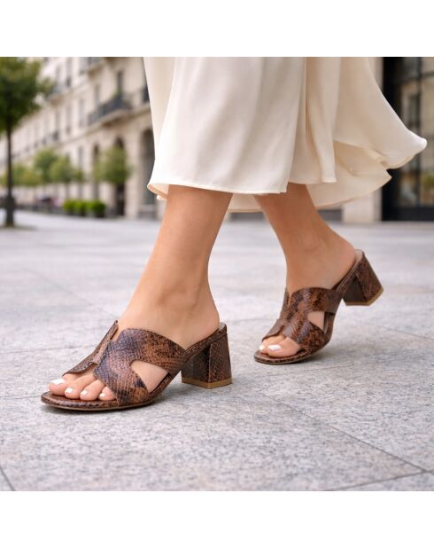 Bruine leren muiltjes - Hak: 6 cm