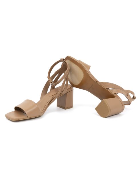 Sandalias Marte de piel beige - Tacón: 6 cm