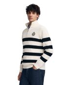 Mickaël ecru-marineblauwe trui