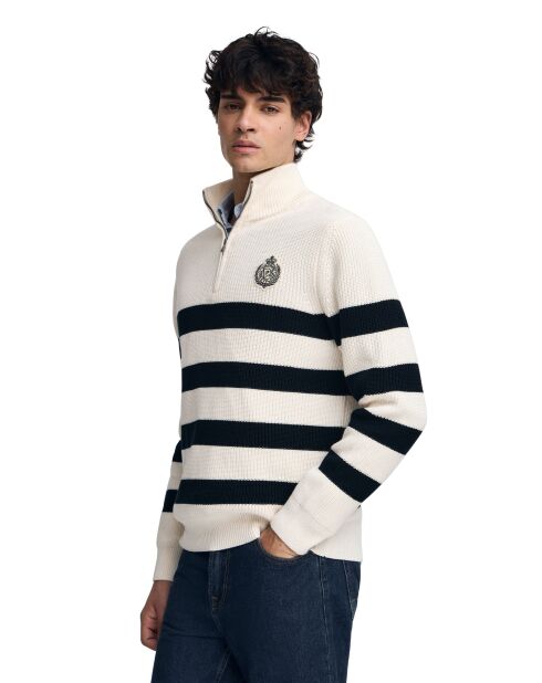 Mickaël ecru-marineblauwe trui