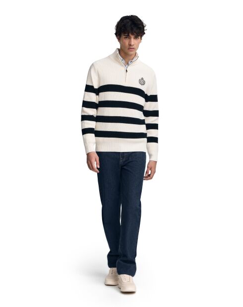 Mickaël ecru-marineblauwe trui