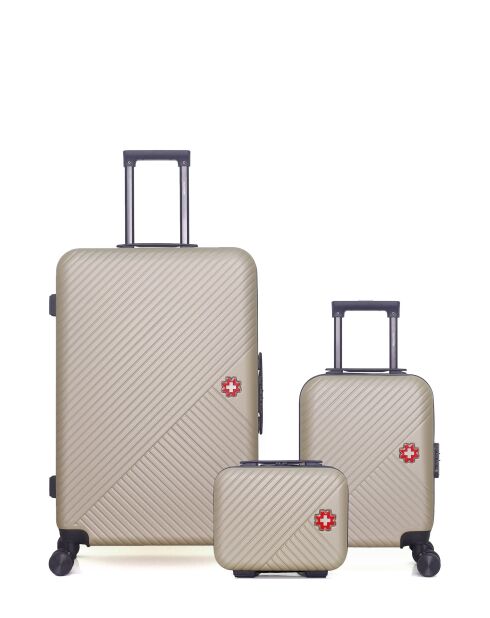 3er-Set - Großer Koffer, XXS-Kabinenkoffer und beiger Waschtisch SPIEZ
