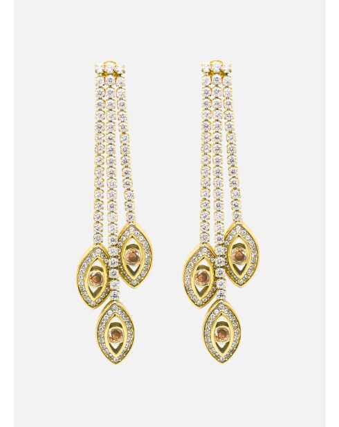 Lux/gouden oorbellen met zirkoniumoxide, gele druppels