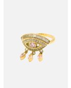 Fijne gouden ring van Satis, roze zirkoniumoxide