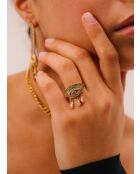 Fijne gouden ring van Satis, roze zirkoniumoxide