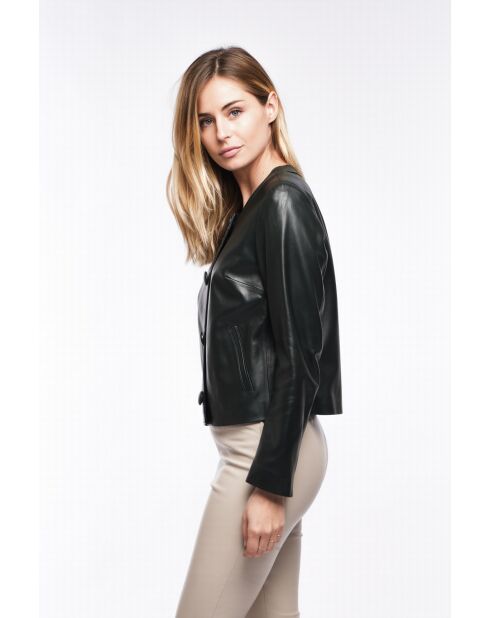 Blouson en cuir Aline vert sapin