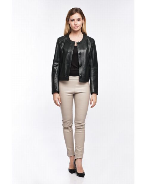 Blouson en cuir Aline vert sapin