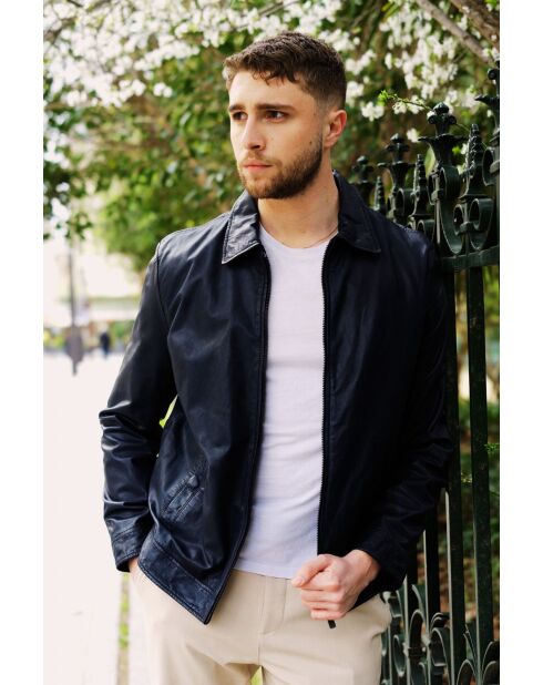 Marineblaue Lederjacke Cory