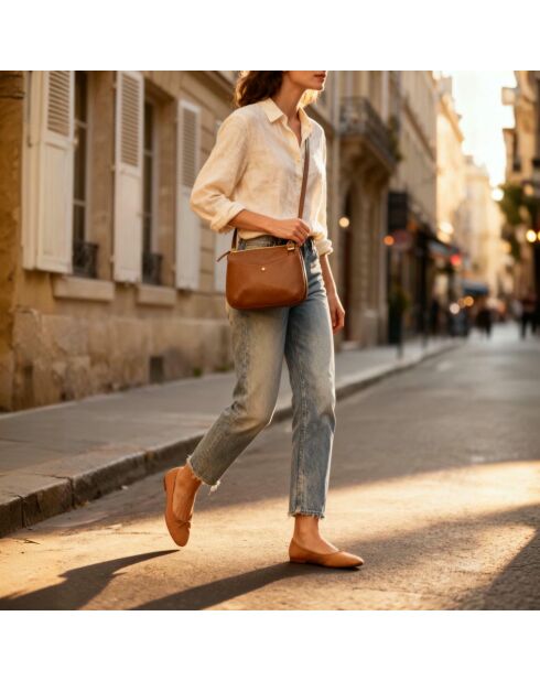 Bandolera Irma de piel coñac - 250 x 175 x 60 mm