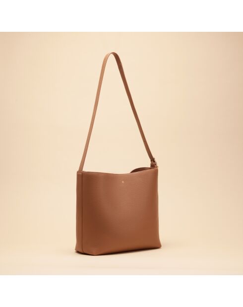 Sac seau Diane en cuir cognac - 26,2x25,7x12 cm