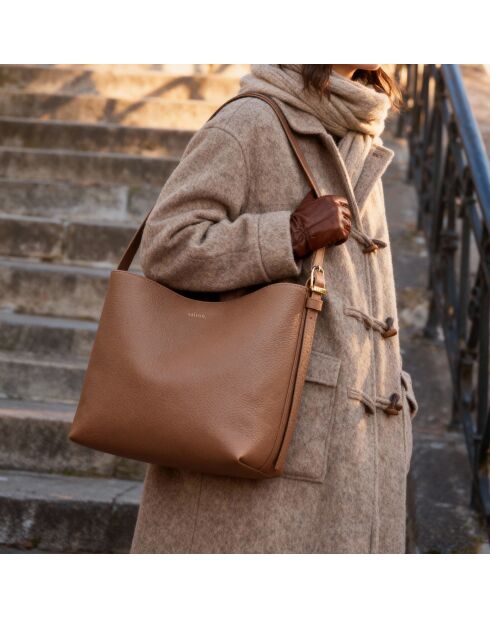 Sac seau Diane en cuir cognac - 26,2x25,7x12 cm