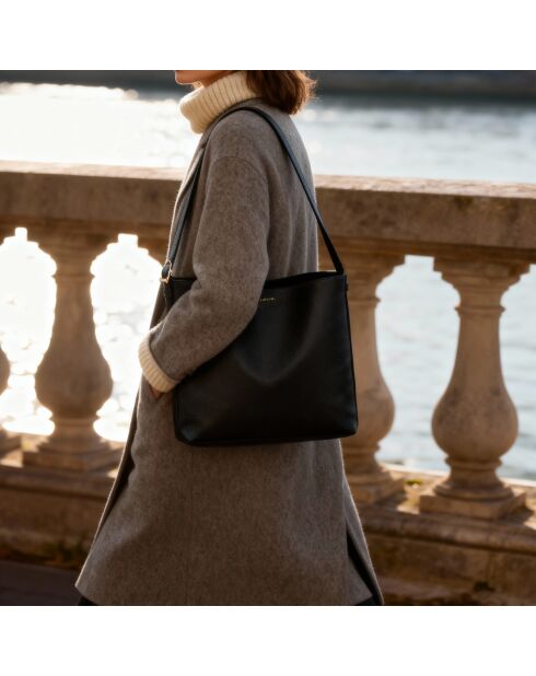 Sac seau Diane en cuir noir - 26,2x25,7x12 cm
