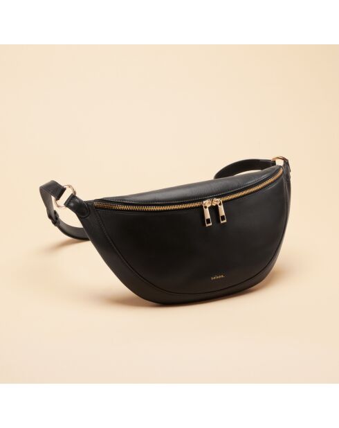 Sac banane Cora en cuir noir - 36,2x18x5 cm