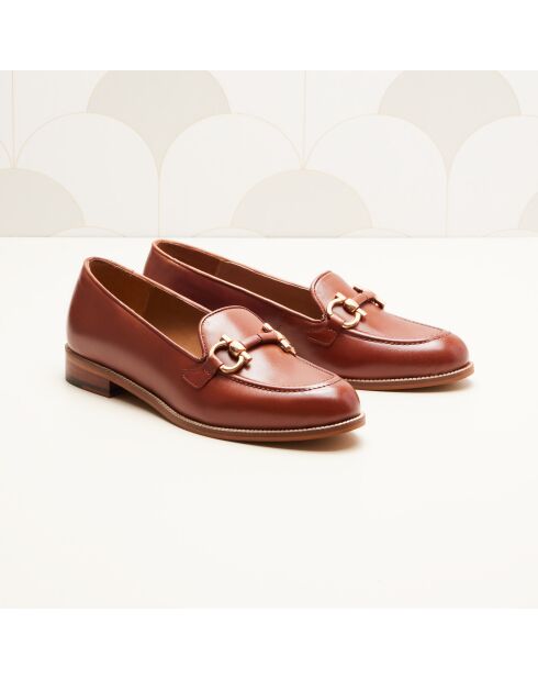 Braune Fleur Leder-Mokassins