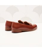 Braune Fleur Leder-Mokassins