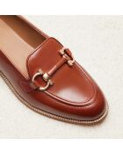 Braune Fleur Leder-Mokassins