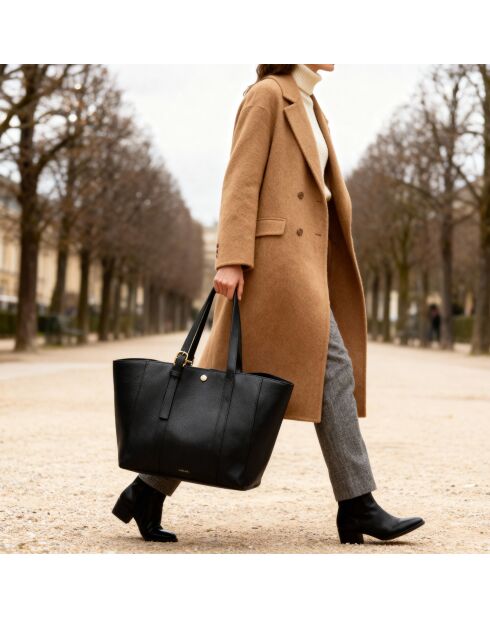 Sac cabas Magda en cuir noir - 28,5x27x13 cm