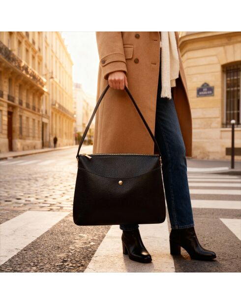 Maud zwarte leren schoudertas - 340 x 236 x 76 mm