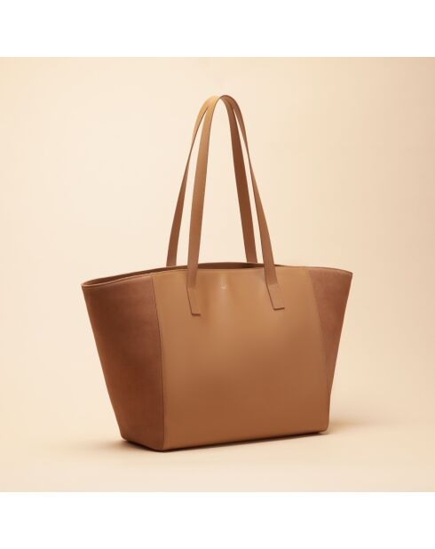 Sac cabas Lison en cuir noisette - 31x29,5x15 cm