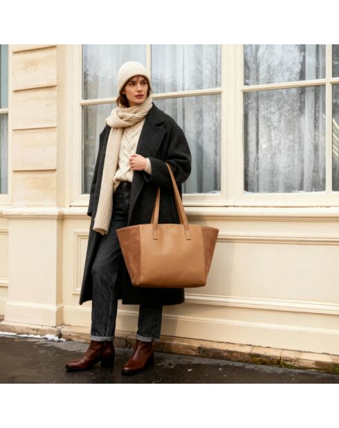 Sac cabas Lison en cuir noisette - 31x29,5x15 cm