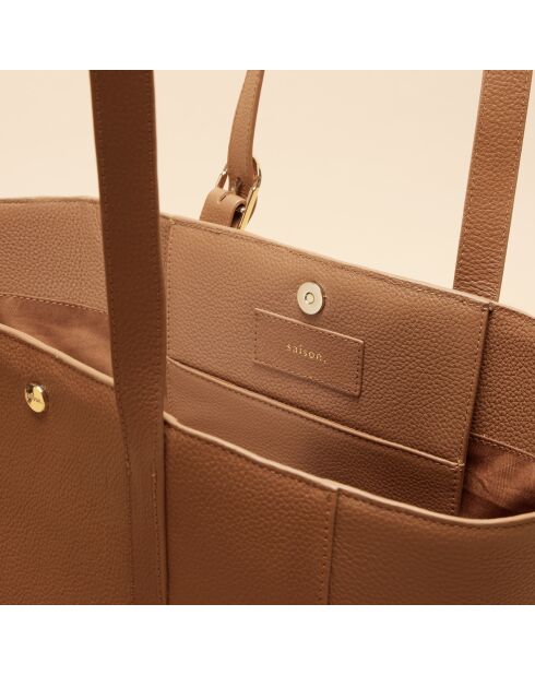 Sac cabas Magda en cuir cognac - 28,5x27x13 cm