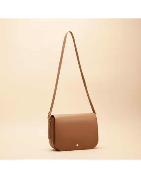 Sac bandoulière Adèle en cuir cognac - 28x19x8,5 cm