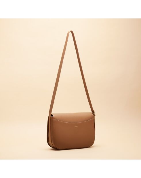 Sac bandoulière Adèle en cuir cognac - 28x19x8,5 cm