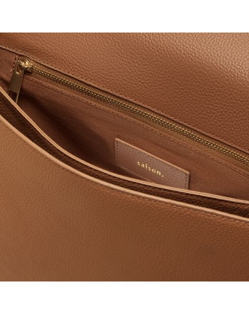 Sac bandoulière Adèle en cuir cognac - 28x19x8,5 cm