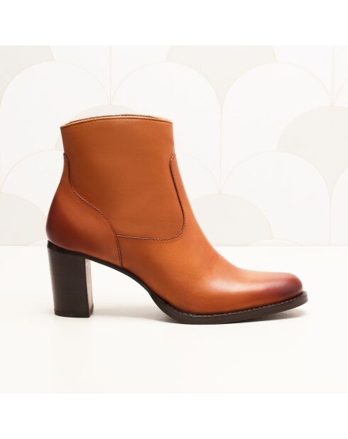 Camelkleurige leren laarzen Ava - Hak: 7 cm