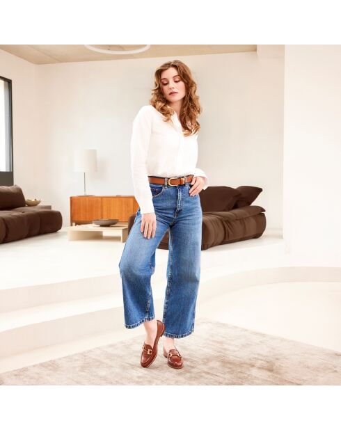 Braune Fleur Leder-Mokassins