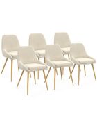 6 Chaises Olivia velours crème pieds métal effet bois - 47.5x54x79 cm